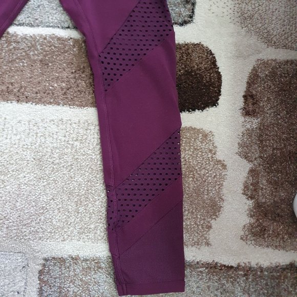 Lorna Jane mesh leggings burgundy full length Sz 8 adjustable waist $120 pocket - Picture 7 of 9